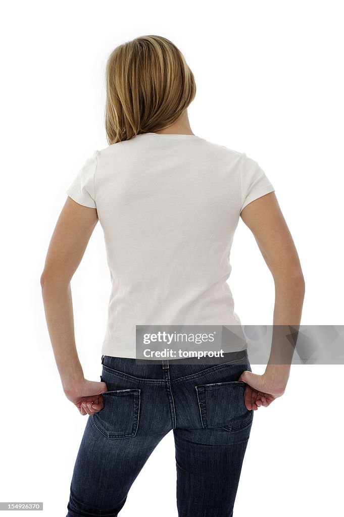 Young Woman Wearing Blank Tee Shirt