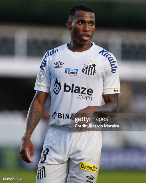 Jean Lucas of Santos looks on during the match between Santos and Botafogo as part of Brasileirao Series A 2023 at Urbano Caldeira Stadium on July...