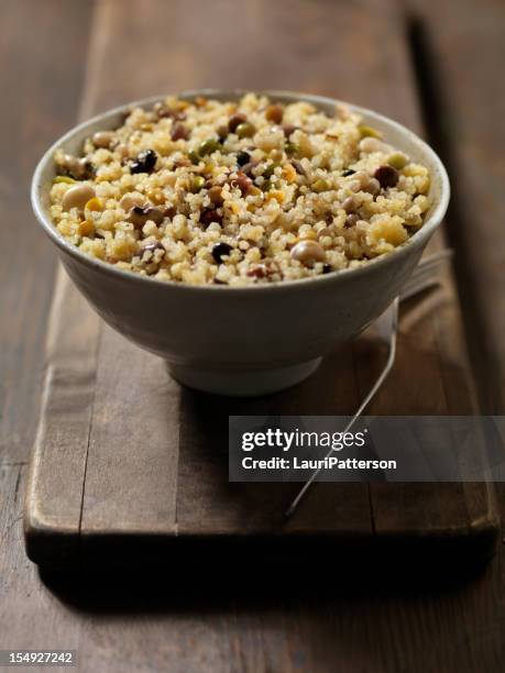 quinoa and bean salad - quinoa and chickpeas stock pictures, royalty-free photos & images