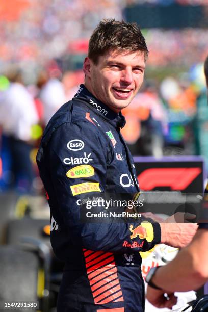 Max Verstappen of Red Bull Racing Honda is celebrating his victory during the race of the Hungarian Grand Prix, the 12th round of the FIA Formula 1...