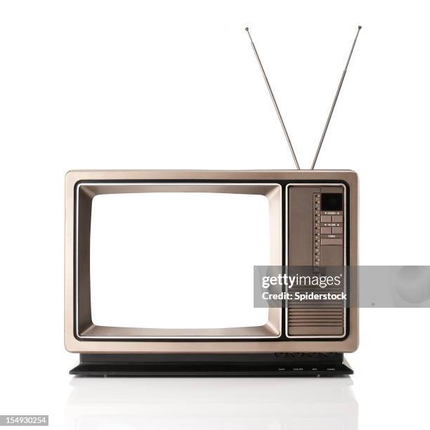 vintage television with clipping path - television industry stockfoto's en -beelden