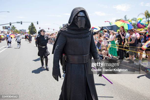 Cosplayer Shane Holly as Kylo Ren marches with San Diego Star Wars Clubs during San Diego Pride Parade on July 15, 2023 in San Diego, California.