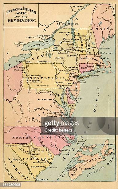 french indian war antique map - new jersey map stock pictures, royalty-free photos & images