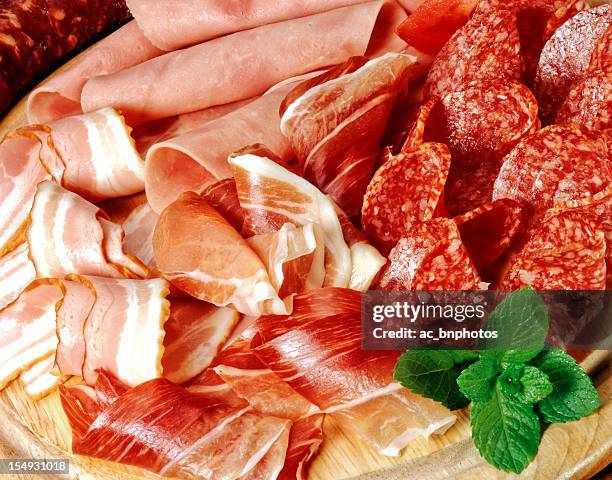 meat delicatessen plate - ham salami stock pictures, royalty-free photos & images