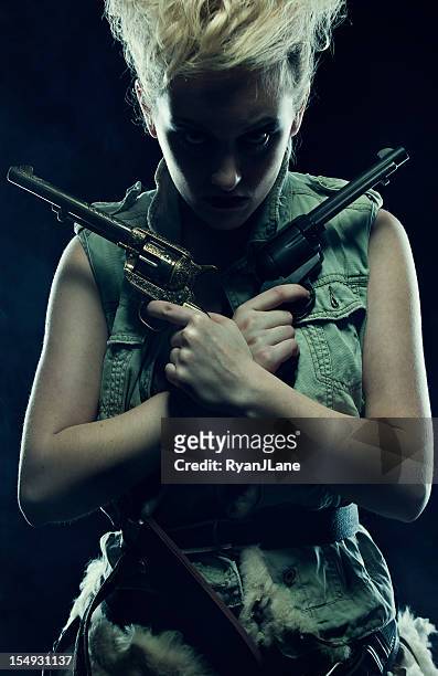 gunslinger at night with pistol - beehive hair stock pictures, royalty-free photos & images