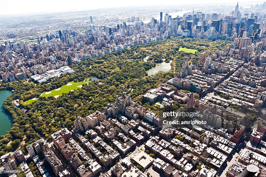 Bird eyes view of manhattan with central park