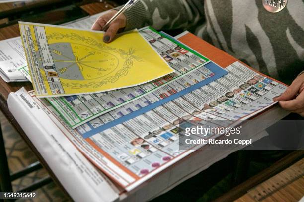 Polling station authorities prepare votes for citizens to cast their votes in a school on July 16 in San Eduardo, Argentina. At the Simultaneous and...