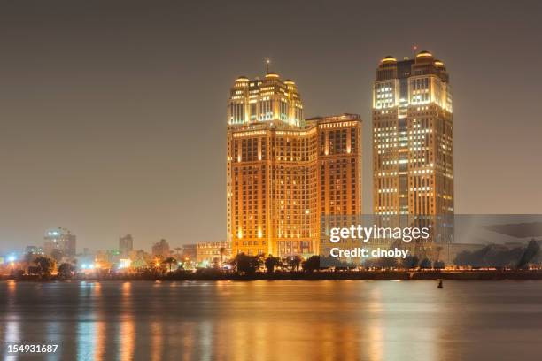 cairo skyline - fairmont nile city towers - egypt business stock pictures, royalty-free photos & images