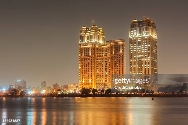 cairo skyline - fairmont nile city towers - cairo bildbanksfoton och bilder