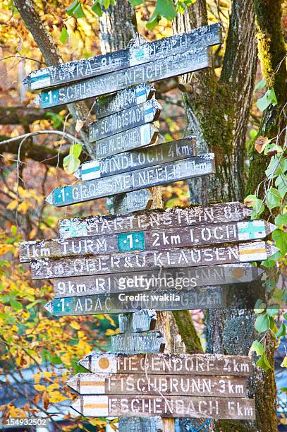 footpath signs - many signposts - franconie stockfoto's en -beelden