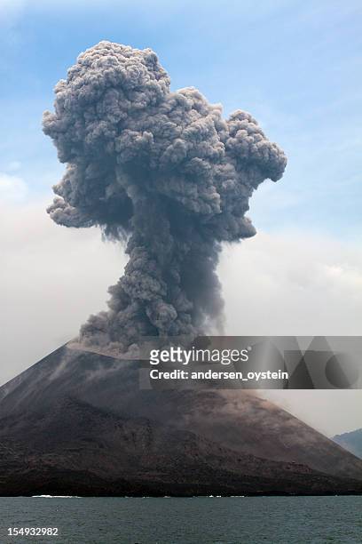 krakatau erupts plume of smoke - volcanic landscape stock pictures, royalty-free photos & images