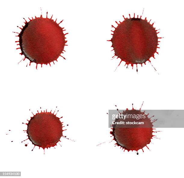 isolierte rote tinte splatter - blood stain stock-fotos und bilder
