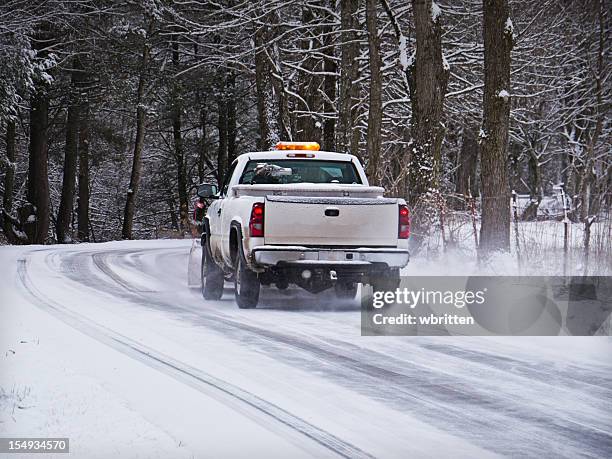 snowplow on icy road - pick up truck back stock pictures, royalty-free photos & images