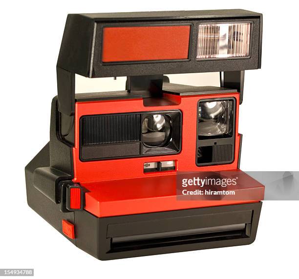 red instant camera isolated on white - old fashioned camera stock pictures, royalty-free photos & images