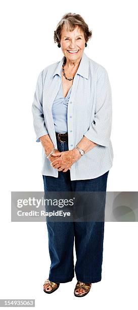 full length portrait of happy 83 year old woman - woman standing full length stock pictures, royalty-free photos & images