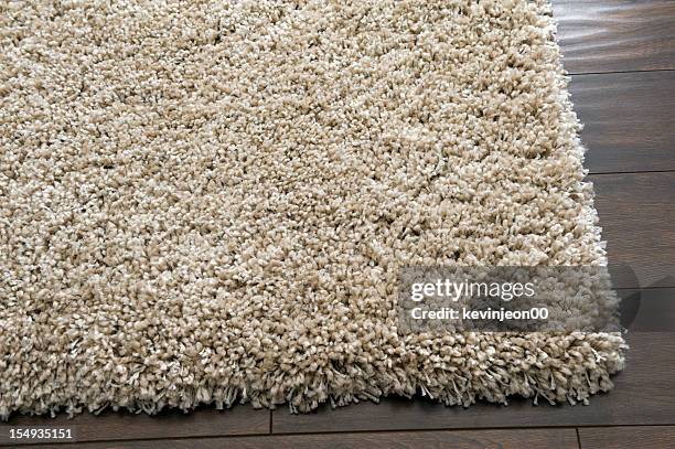 a cream rug on a dark wooden floor - beige carpet stock pictures, royalty-free photos & images