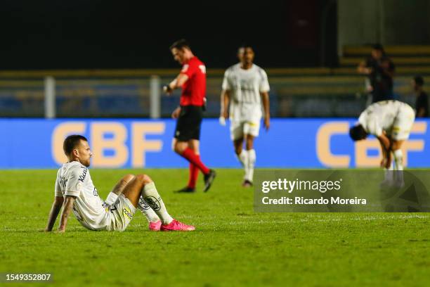 Lucas Lima of Santos reacts after a draw in the match between Santos and Botafogo as part of Brasileirao Series A 2023 at Urbano Caldeira Stadium on...