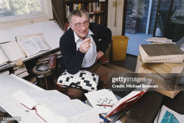 American crossword puzzle compiler and editor Eugene Thomas Maleska , Massachusetts, 1988. Maleska was New York Times crossword editor from 1977...