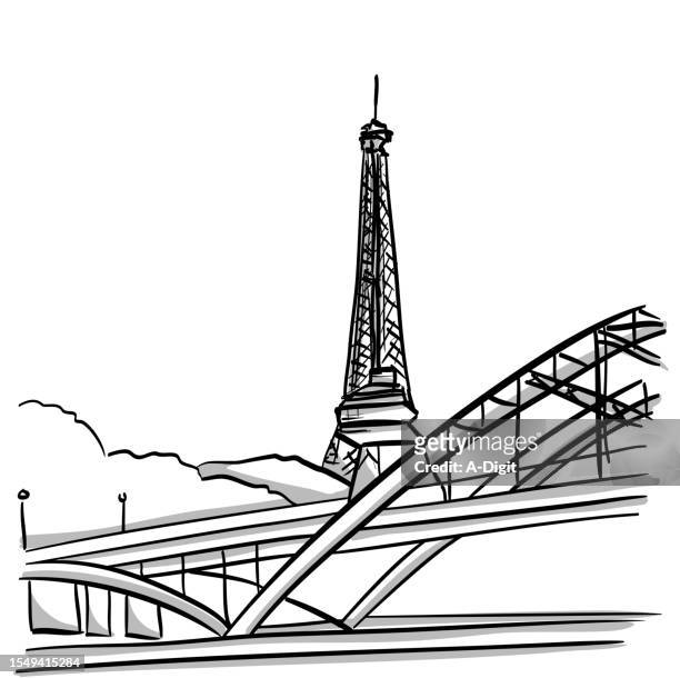 la scene paris sketch - eiffel tower stock illustrations