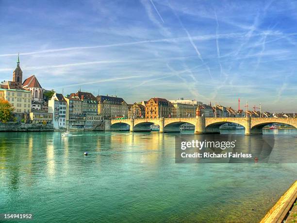 mediaeval bridge over rhine - rhine river stock pictures, royalty-free photos & images