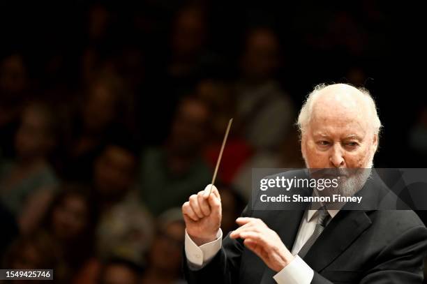 Composer John Williams conducts the concert celebrating the 225th anniversary of "The President's Own" United States Marine Band at the Kennedy...