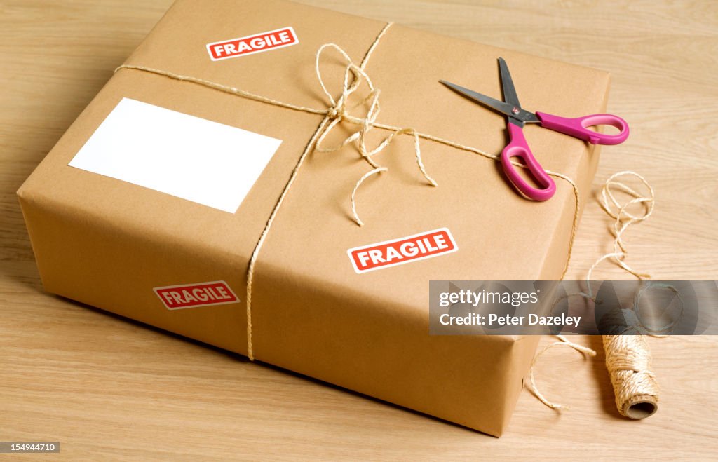 Wrapped parcel with copy space