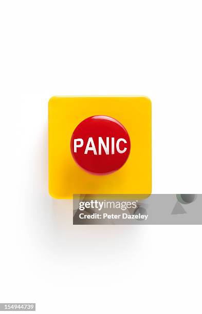 panic button on white background - panic button stock-fotos und bilder