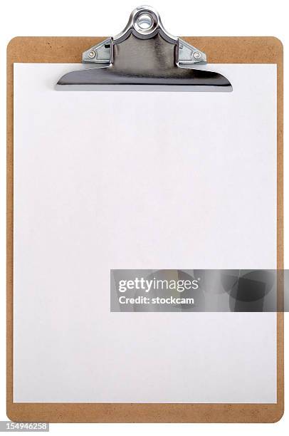 isolated clipboard with blank sheet of paper - clipboard stock pictures, royalty-free photos & images