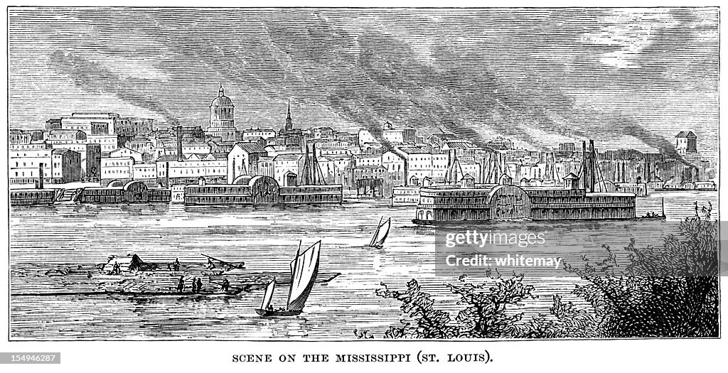 St Louis and the Mississippi River, Missouri, USA (1882)