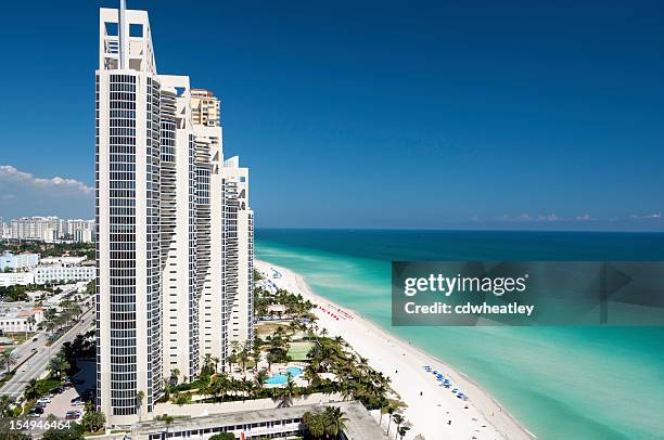 aerial view of the skyline in miami, florida - sunny-isles-beach-florida stock pictures, royalty-free photos & images