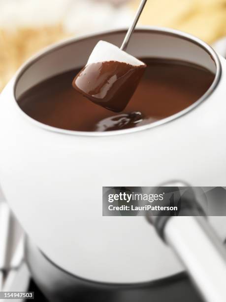 chocolate fondue with marshmallows - chocolate fondue stock pictures, royalty-free photos & images