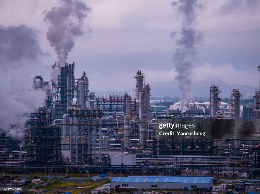 Smoke stacks at a chemical plant