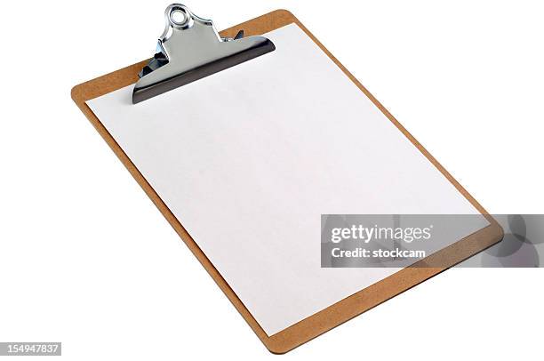 isolated clipboard with blank sheet of paper - clipboard stock pictures, royalty-free photos & images
