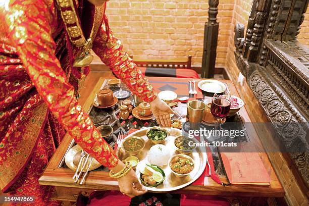 traditional nepali restaurant - indian restaurant stock pictures, royalty-free photos & images