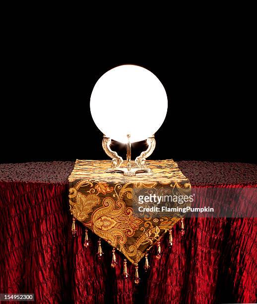 fortune teller's mystical crystal ball, black background. xl - séance photo stock pictures, royalty-free photos & images