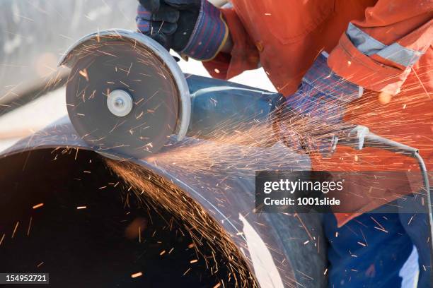 big pipe cutting with spiral machine - grinding stock pictures, royalty-free photos & images
