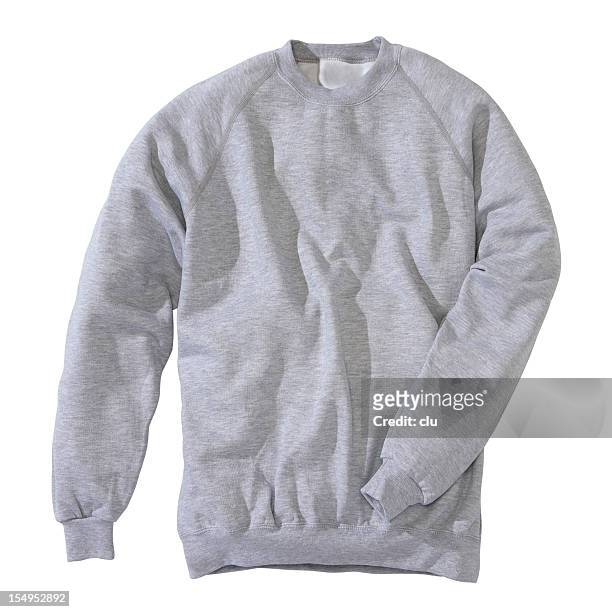 graues sweatshirt auf weißem hintergrund - langärmlig stock-fotos und bilder
