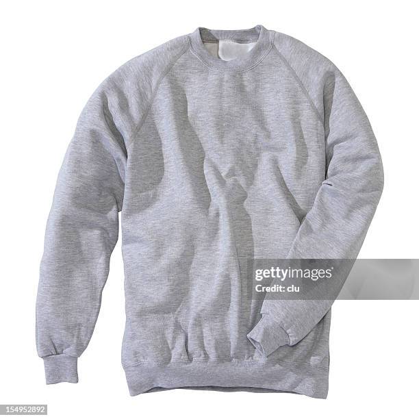 grey sweatshirt sobre fondo blanco - sweatshirt fotografías e imágenes de stock