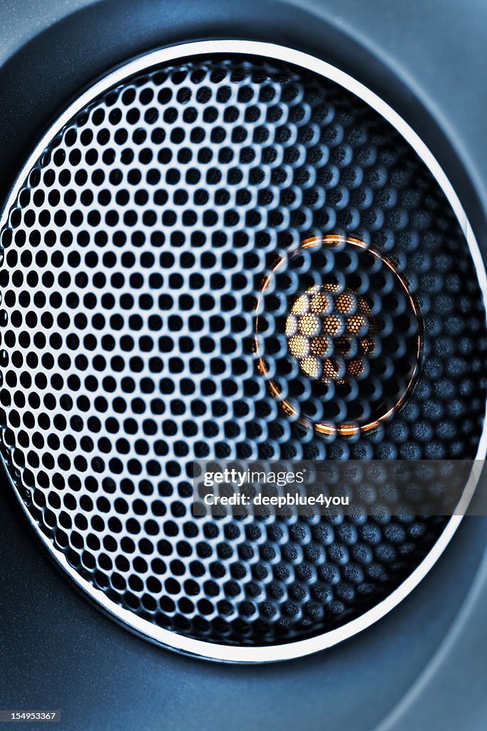 Blue tweeter with grid closeup