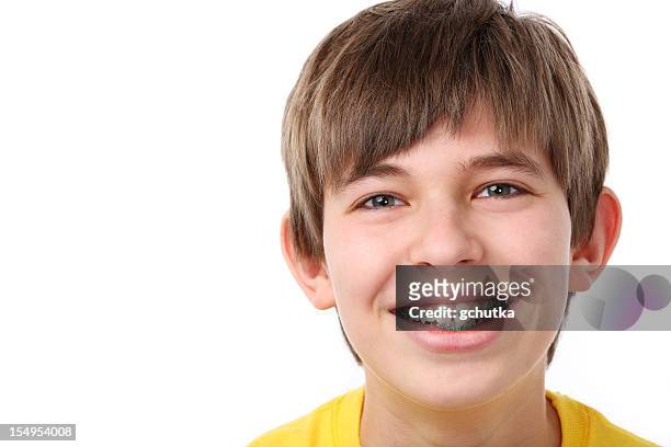 handsome boy with braces - boys with braces stock pictures, royalty-free photos & images
