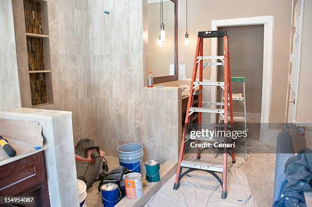 master bathroom in midst of remodeling - remodeled stock pictures, royalty-free photos & images