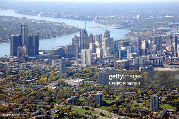 aerial view of detroit, michigan usa - detroit bildbanksfoton och bilder