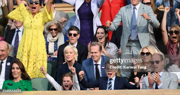 Catherine, Princess of Wales, Princess Charlotte of Wales, Prince George of Wales and Prince William, Prince of Wales watch Carlos Alcaraz vs Novak...