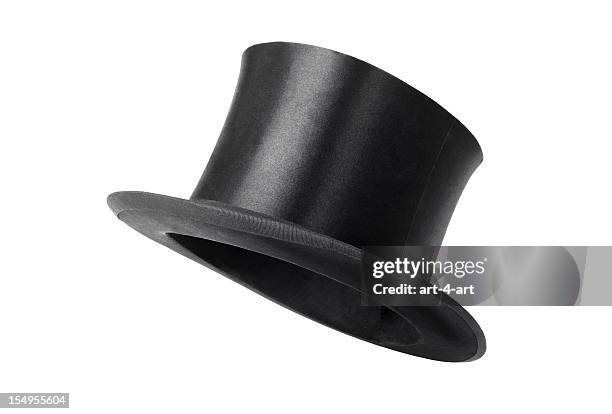retro top hat ready to wear on white background - hat stock pictures, royalty-free photos & images