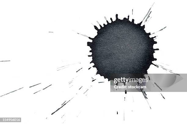 isolated black ink splatter drop close-up - ink blots stock pictures, royalty-free photos & images