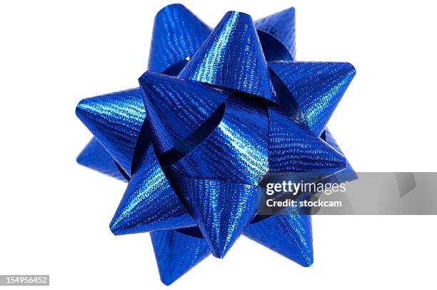 blue present bow on white - bow stock pictures, royalty-free photos & images