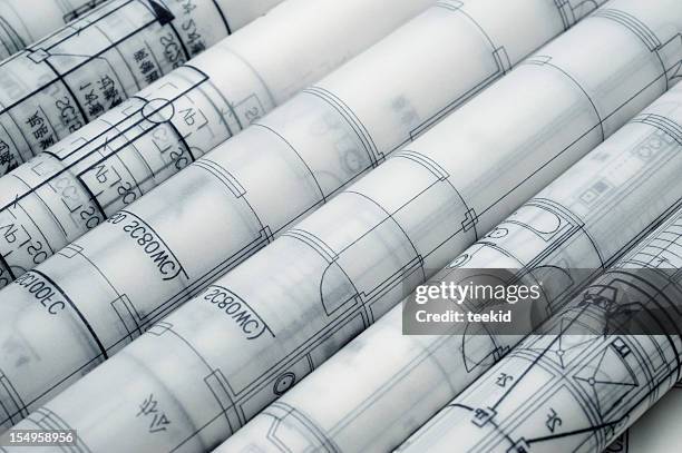 construction engineering blueprint-real estate  printout document - wallpaper roll stockfoto's en -beelden
