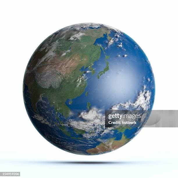 planet earth pacific ocean, japan, australia, china - digitally generated image world map stock pictures, royalty-free photos & images