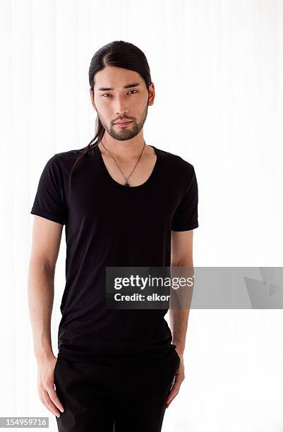 young handsome japanese man - long hair stock pictures, royalty-free photos & images