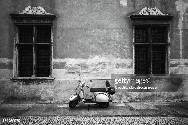 vespa piaggio. black and white - italian culture stock pictures, royalty-free photos & images